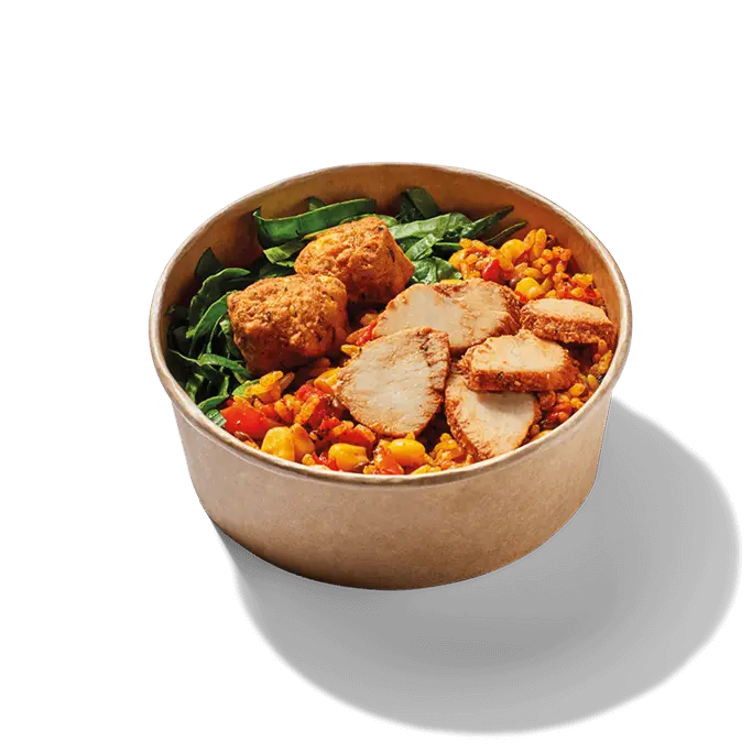 Smoky Cajun Rice with BBQ Chicken and Sweetcorn Fritters