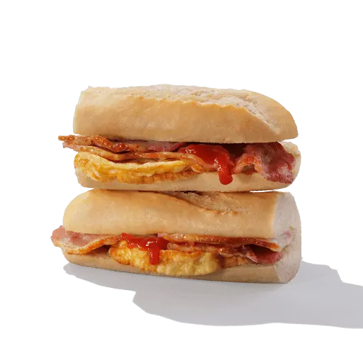 Greggs Breakfast Menu 12 Bacon and Omelette Breakfast Baguette